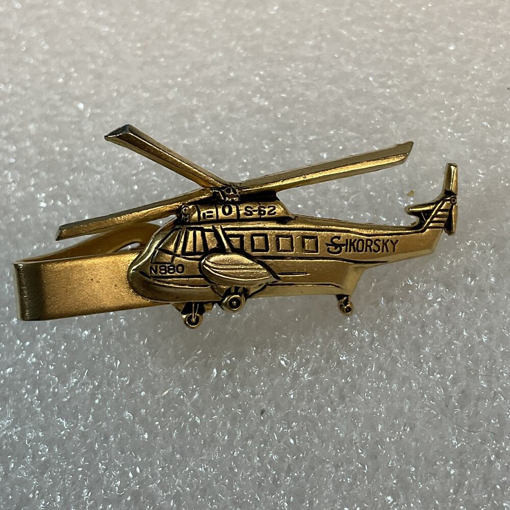 Kinney Sikorsky Tie Clip Bar N880 Helicopter S-62 Aircraft Gold Toned GnuFashion